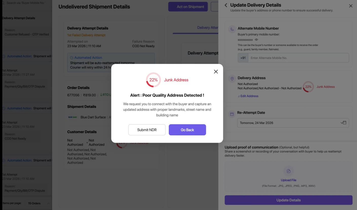 AI-Powered Address Alerts During NDR Actions