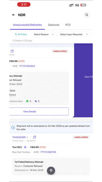 Revamped NDR on Shiprocket App